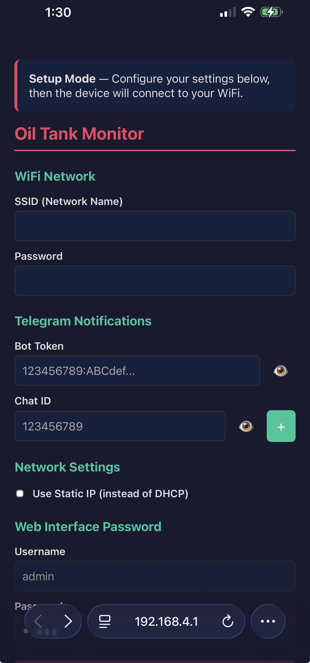 Mobile-friendly web setup portal at 192.168.4.1